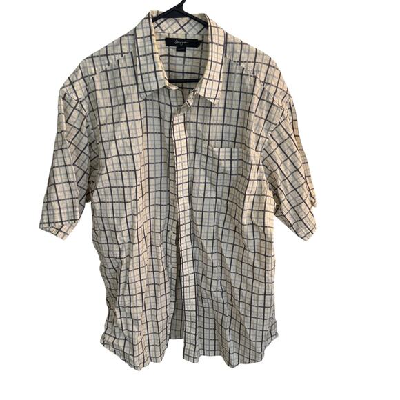 Sean John Shirt Men's XXL Beige/Black Plaid Short Sleeve Button Down Collared - Picture 3 of 9
